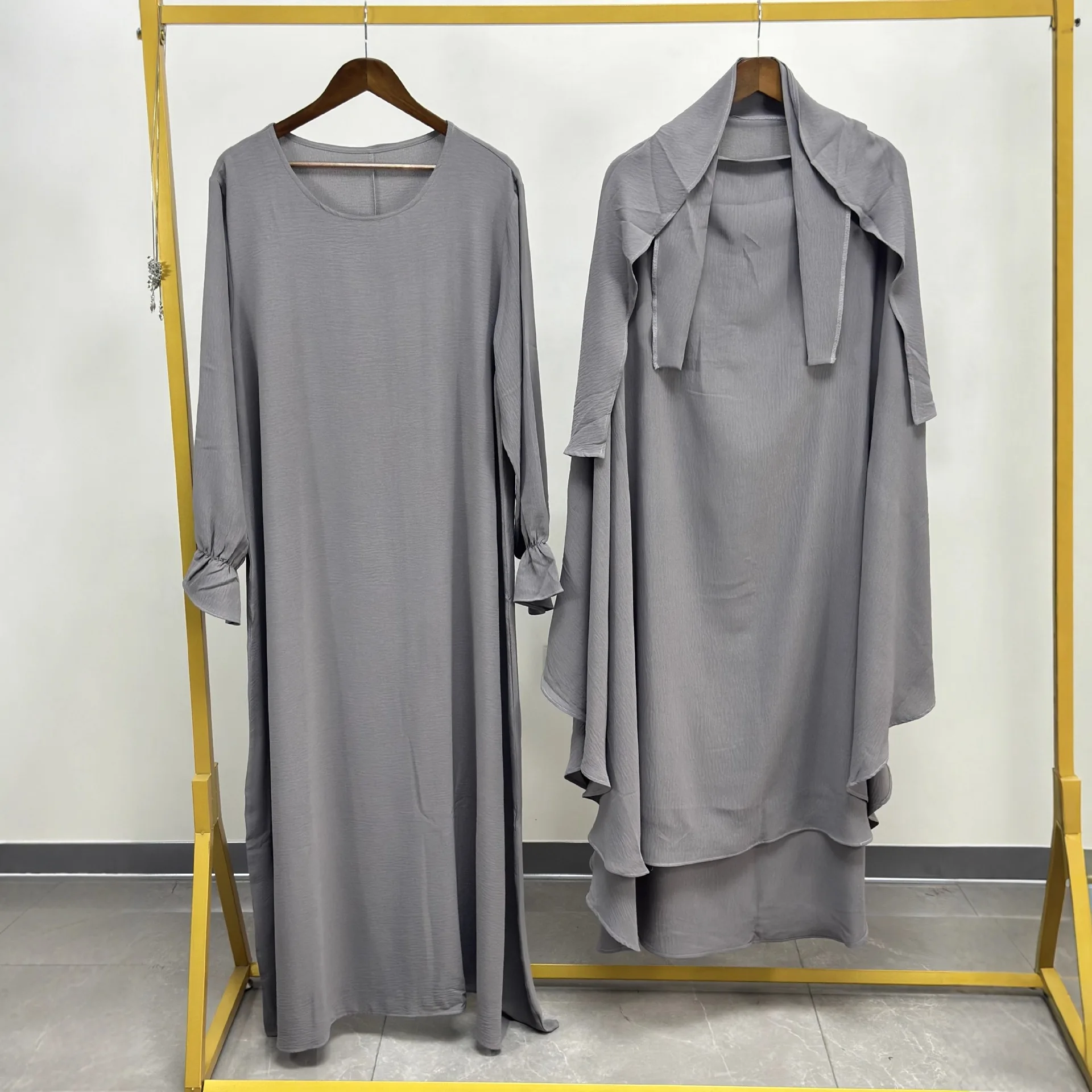 Eid Suit Dress Abaya Hijab Women 2 Piece Set Long Dresses Jalabiya Khimar Top Vestidos Ramadan Morocco Dubai Kaftan Robe Outfits