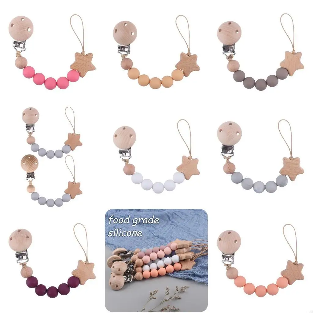 

Pacifier Clips Baby Girl Pacifier Holders Silicone Clip with Teething Beads Toy L8RB