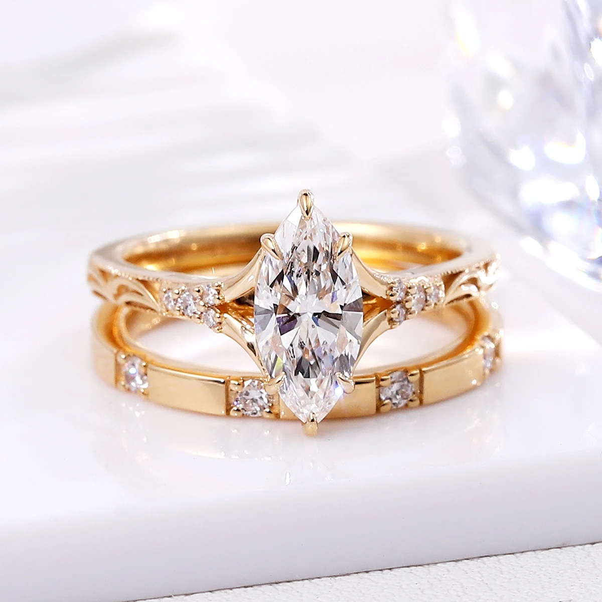

Provence Luxury Ring Set Solid Gold IGI E/VS1 Lab Diamonds Bridal Set Wedding Engagement band stack band jewelry Christmas Gifts