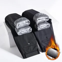 Thicken Men's Winter Fleece Pants Warm and Comfortable Straight Slim Fashion Classic Business Male Brand Trousers