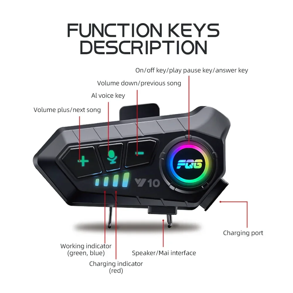 Casque Bluetooth 5.3 pour moto, casque sans fil, kit d'appel téléphonique mains libres, écouteur étanche, lecteur de musique MP3, haut-parleur pour moto