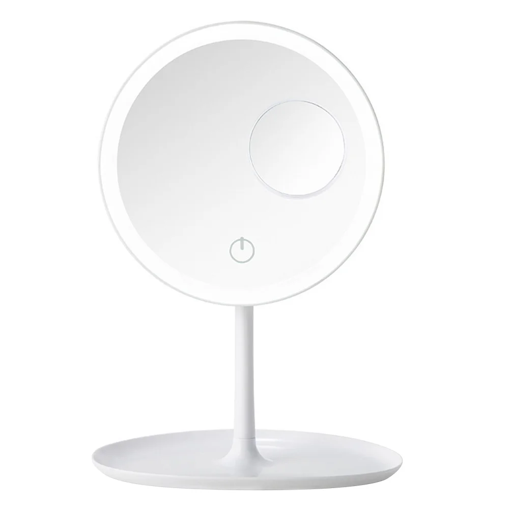 1 Juego de espejo de maquillaje con luz LED, tocador de mesa, espejo de escritorio blanco, perfecto para tocador, dormitorio, baño