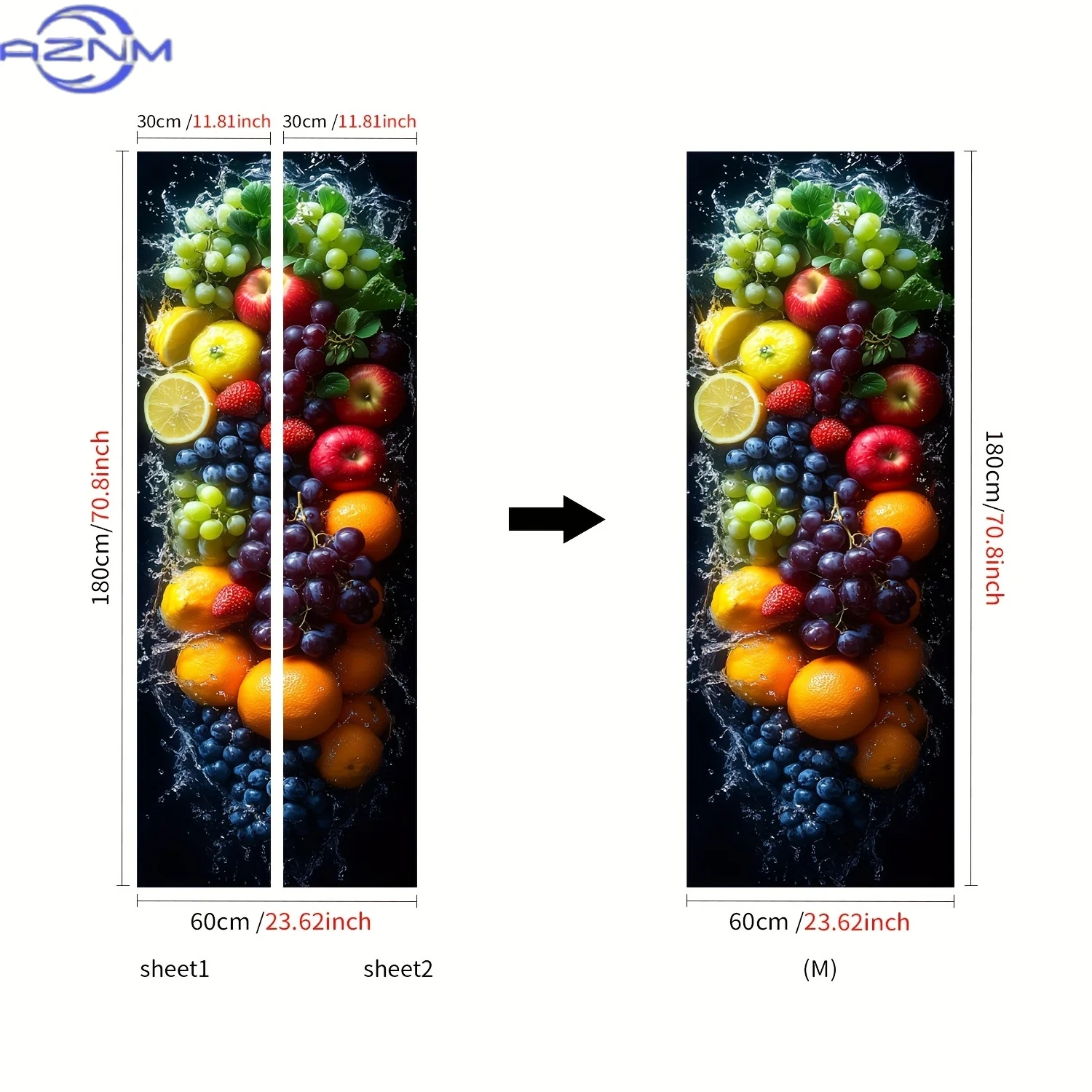 of a Fruit-Themed Fridge Sticker Measuring Made of Self-Adhesive Removable PVC Vinyl, Suitable for Cabinet view 3