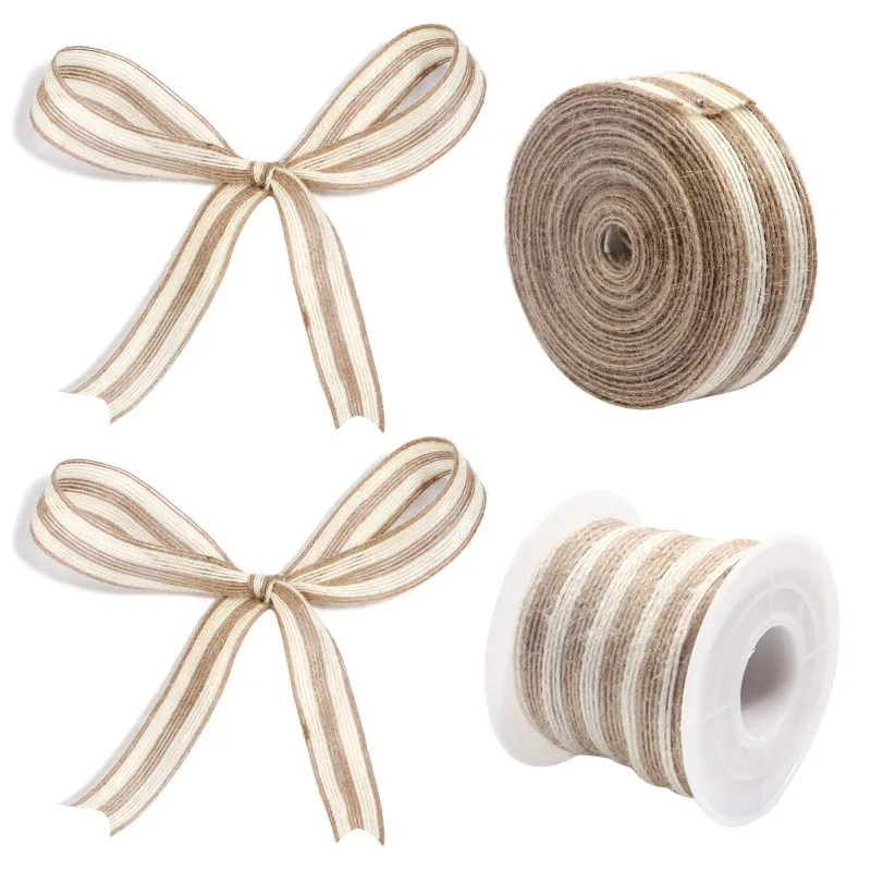 10m/Lot White Edge Twine Jute Rope Natural Jute Burlap Ribbon For Wedding Party Decoration Christmas DIY Gift Packing Webbing