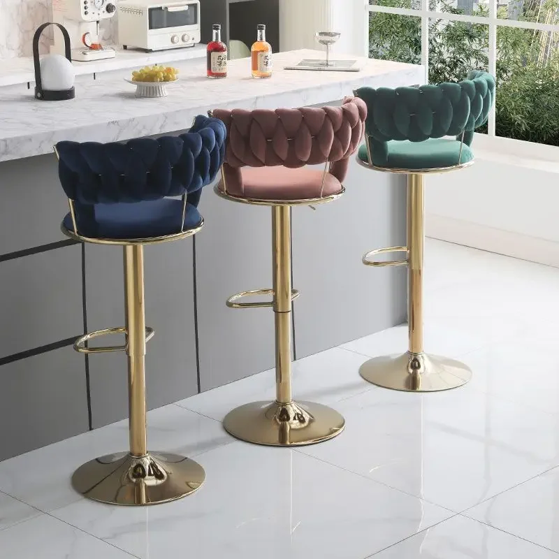 High Quality Nordic Style Bar Stools Velvet Retro Rotatable Round Party