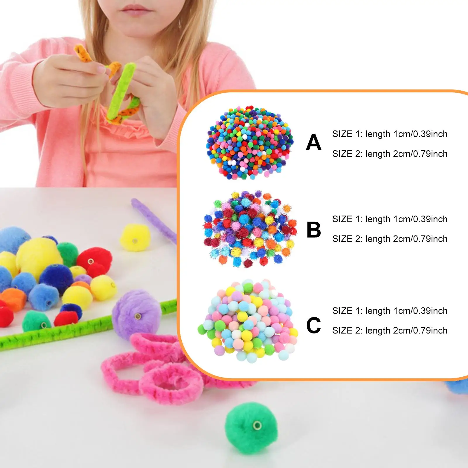 

200x pompoms Pom Poms Balls for School Activities Home Decorations Holiday