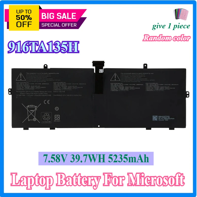 

916TA135H DYNZ02 Laptop Battery for Microsoft Surface Go 1943 12.4" Series M1187088-004 7.58V 5235mAh 39.7Wh