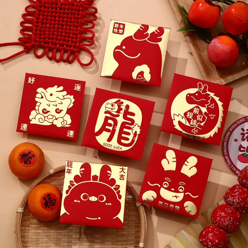 6Pcs Cute Dragon Year Hongbao Chinese Spring Festival Red Envelope 2024 New Year Red Packet Lucky Money Packets Cartoon Gift Bag