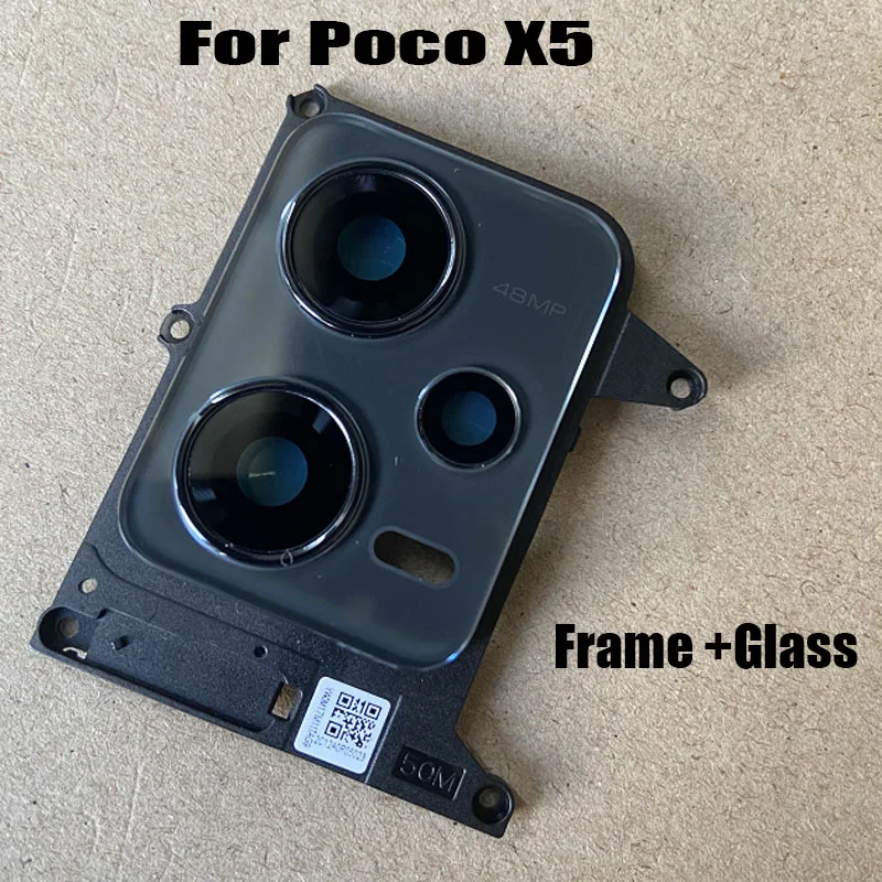 New For Xiaomi Poco X5 5G Back Camera Glass Rear Camera Lens With Frame Cover Glue Sticker Adhesive Replacement 22111317PG