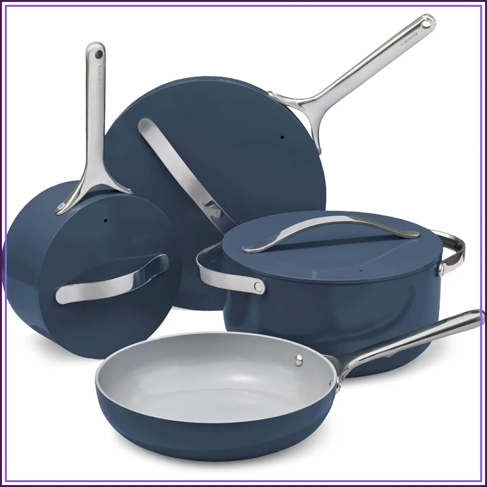 12-Piece Ceramic Nonstick Cookware Set, Pots Pans Lids, Oven Safe, All Stovetop, Navy
