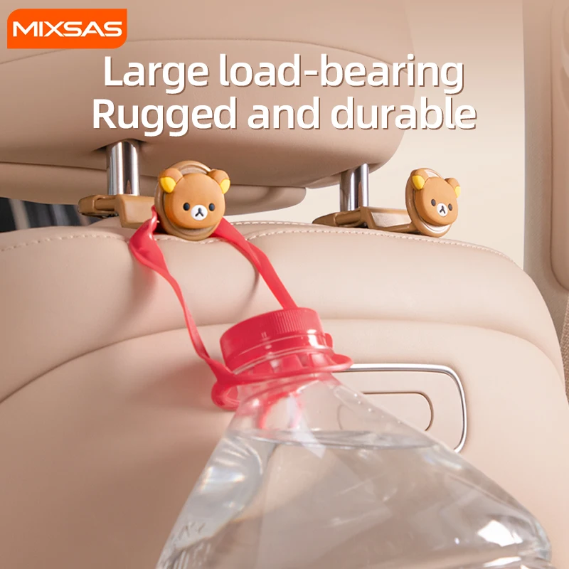 

MIXSAS 2PCS Car Rear Seat Back Hooks Cute Cartoon Bear Toy Seat Hanger Vehicle Storage Hook for Groceries Bag Handbag Decoration