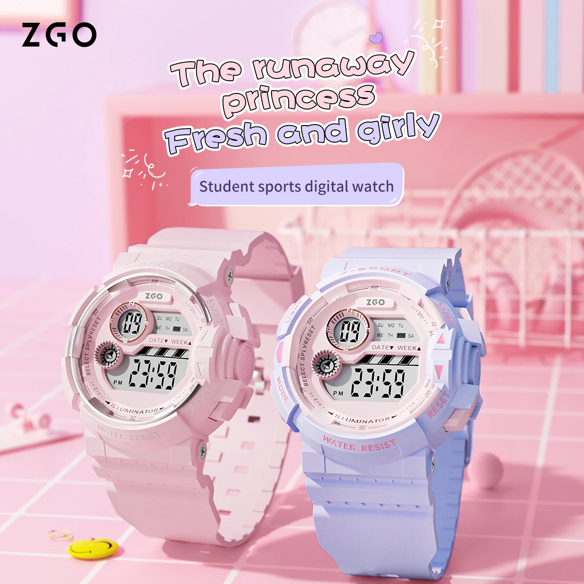 ZGO women's digital watch  multi-functional timing sports waterproof electronic watch Gift 821