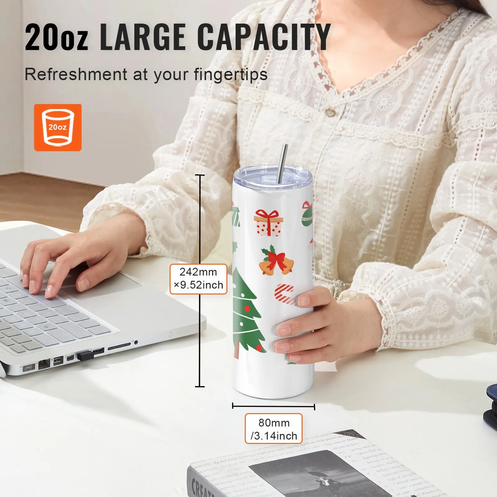 

8 Pack Sublimation Tumblers 20 Oz Skinny Straight, Stainless Steel Sublimation Tumblers Blank, Stainless Steel Double Wall