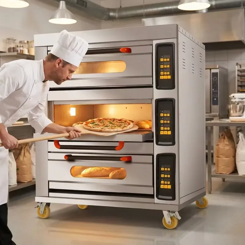 Commercial Chinese electric oven for breads, cakes, desserts - 3-layer brake wheels, overheat protection, adjustable