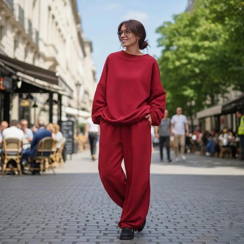 Casual Oversized Sweatshirt Set Women Long Sleeve Pullover Top With Relaxed Jogger Pants Y2K Fashion 2 Piece Outfit Street Wear
