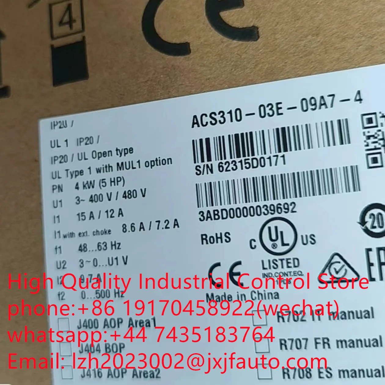 ACS310 series VFD，ACS310-03E-13A8-4，order  number  3AUA0000039633