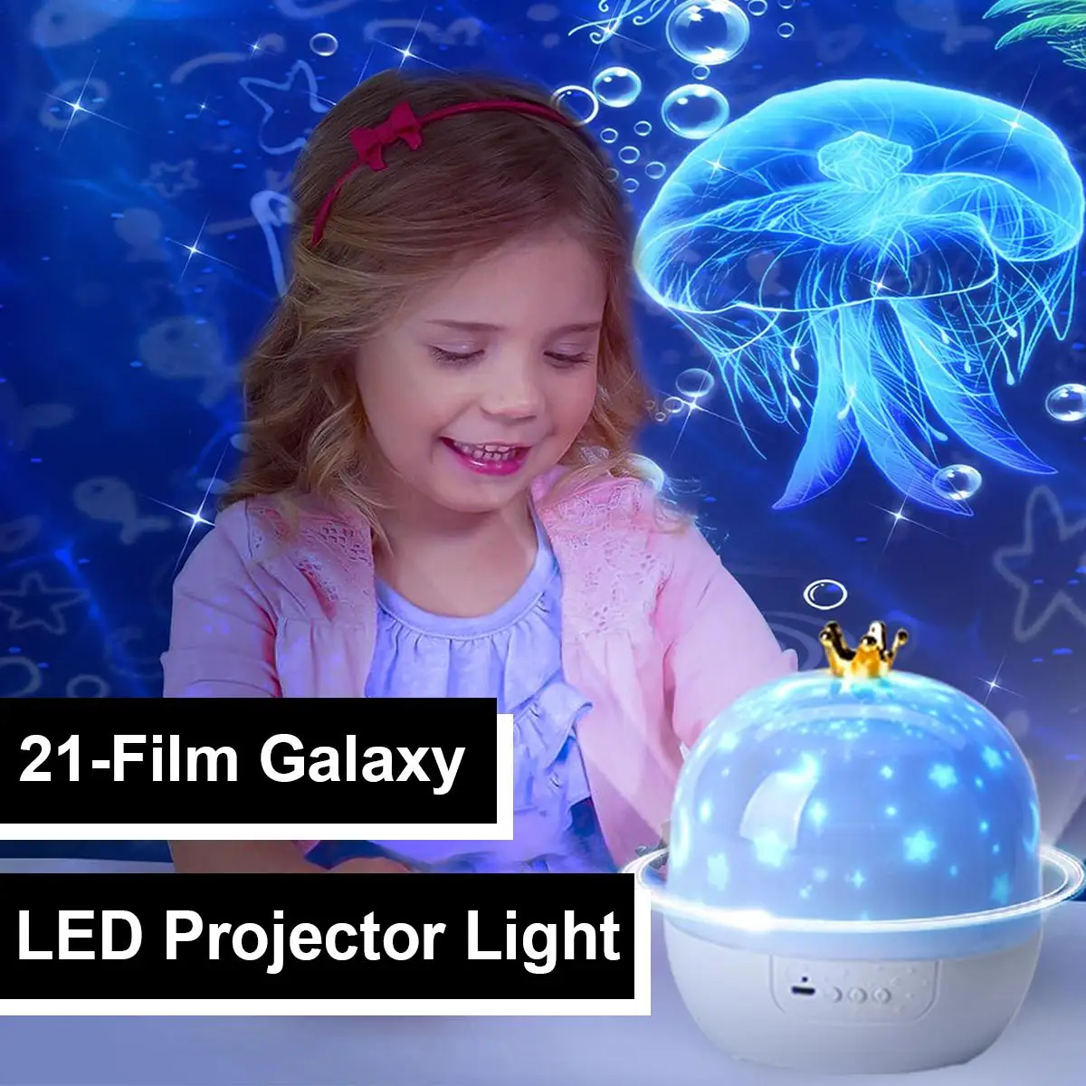 Crown Galaxy Projector 21 In 1 Light Lamp Night For Girls Kids Portable Toddler Rotating Happy Birthday Dimmable Plug-in Lights