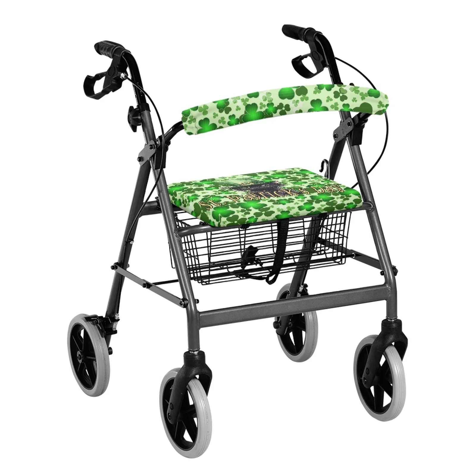 Coloranimal Green Clover 2 Pieces Rollator Walker Seat Cushion Cover Polyester Fabric Walker Cover for Senior Ladies