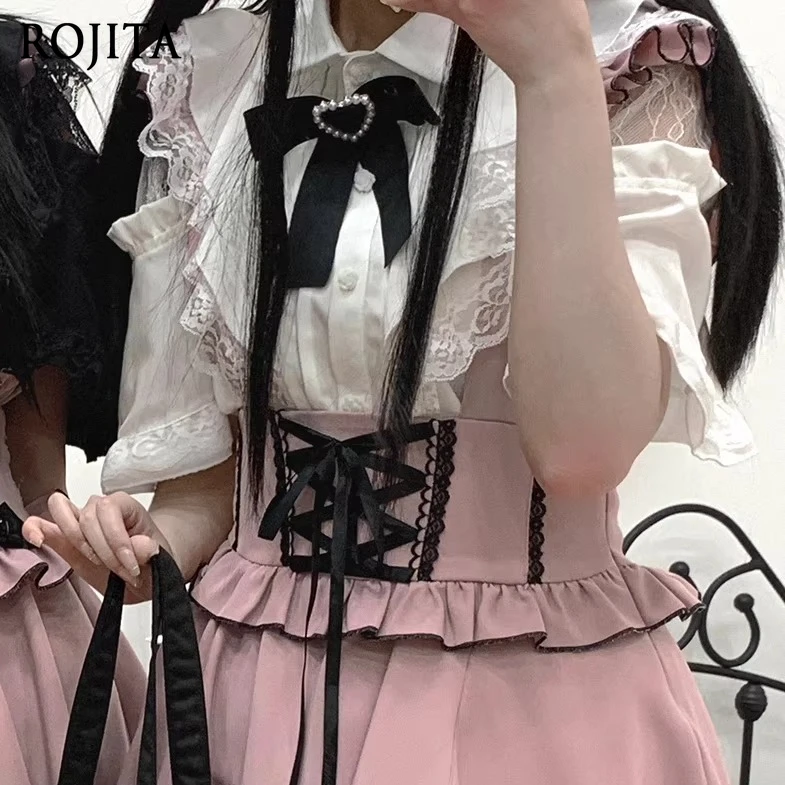 

Lacecut Out Cape-like Short-sleeved Shirt Summer Ruffles Shirts Sexy Off-shouldersingle-breasted Tops 2026 New