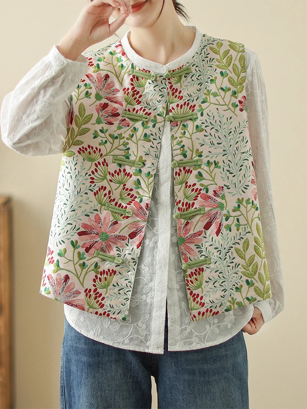 Authentic 2026 Spring Embroidered Loose Chinese Ethnic Style Floral Motif Vest Top Outerwear Women's Fashion Summer New Arrival