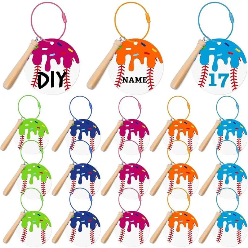 A95D-Ice Cream Baseball Keychain With Mini Bat(15 Sets), For Drip Team Gift For Dripping Party Decor Bag Suitcase Tag