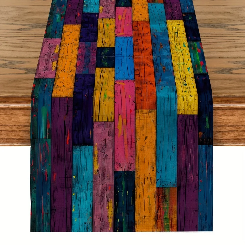 1pc Rainbow Wood Tropical Table Runner Single Sided 2D Print Polyester Table Decor for Dining Room Kitchen Boho Vibrant Vibe