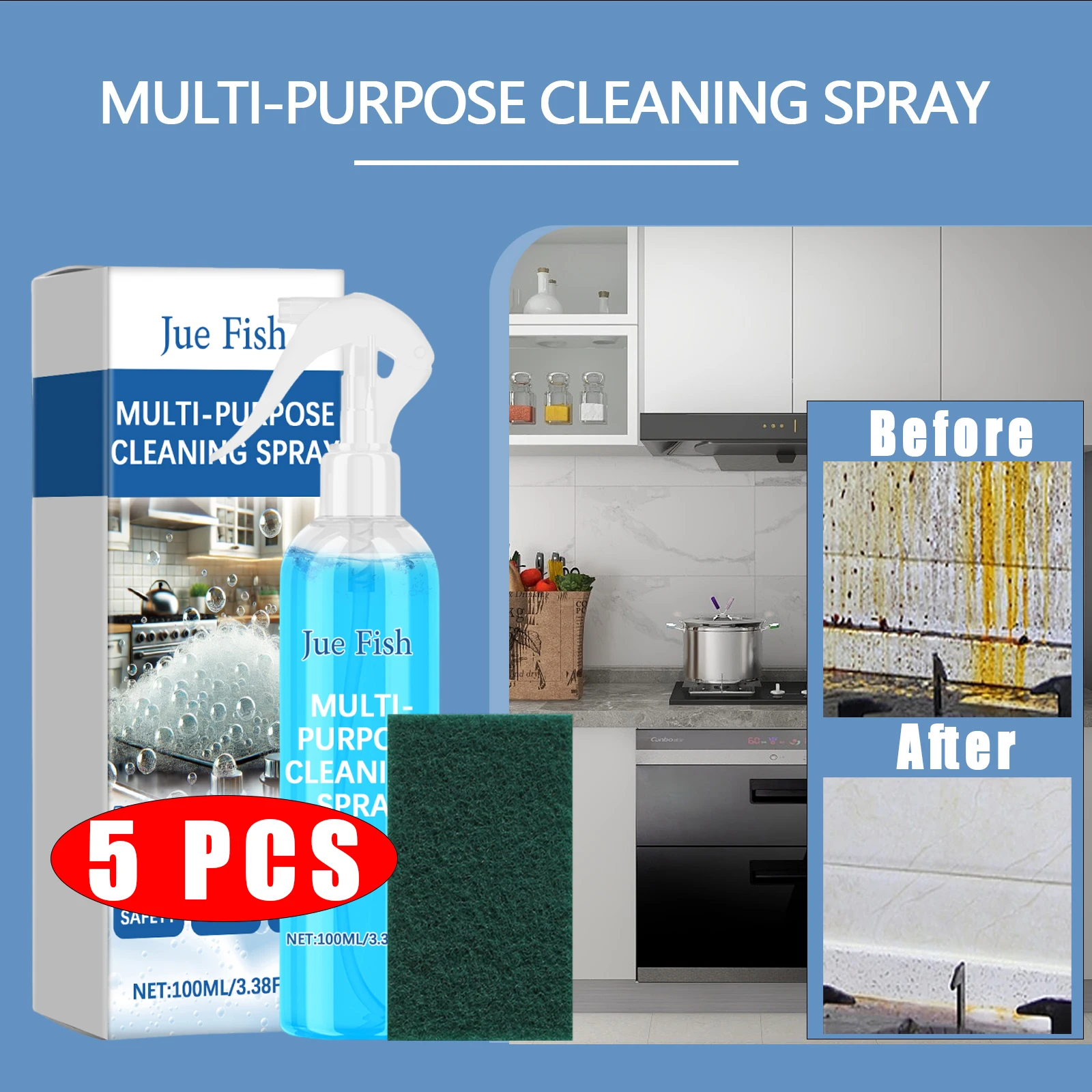 

5pcs Multifunction Foam Cleaner Spray Household Kitchen Oil Stain Removal Agent Range Hood Oven Stove Cleaning Degreaser Cleaner