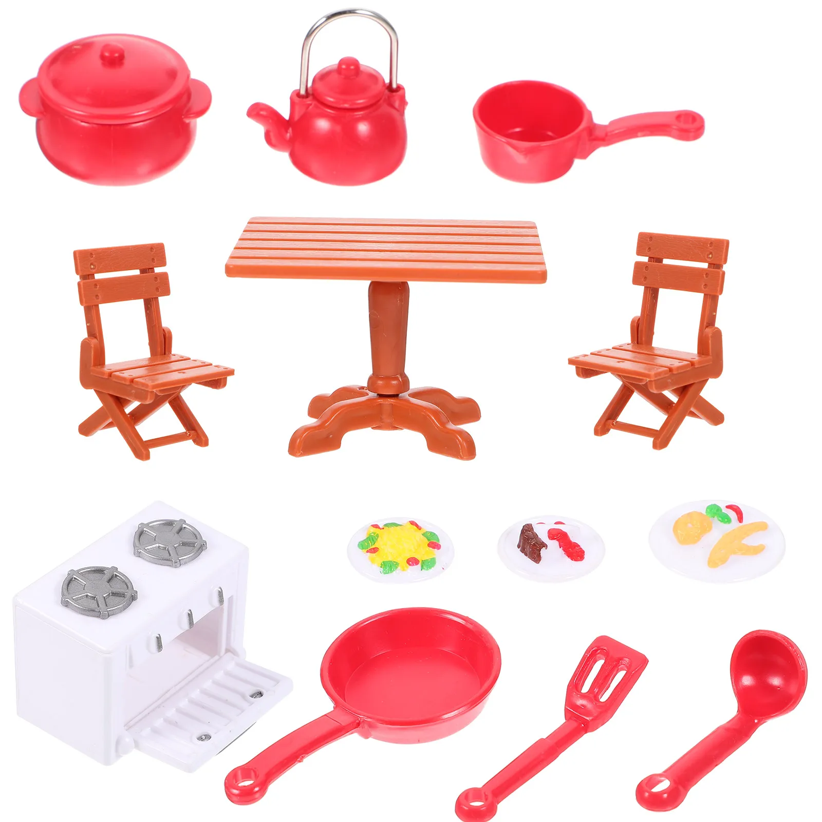 

1 Set House Mini Kitchen Utensils Dining Table Chair Stove Cookware Mini Cooking Scene Model House Furniture Oven