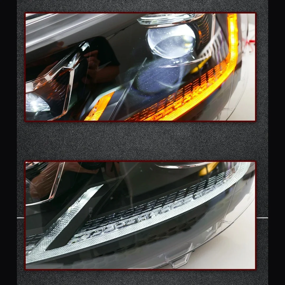 GXGLNAV Lampy samochodowe do Volkswagen Multivan Caravelle T6 2016-2019 Zmodyfikowane reflektory LED z projektorem Światła do jazdy dziennej Kierunkowskazy Światła stop