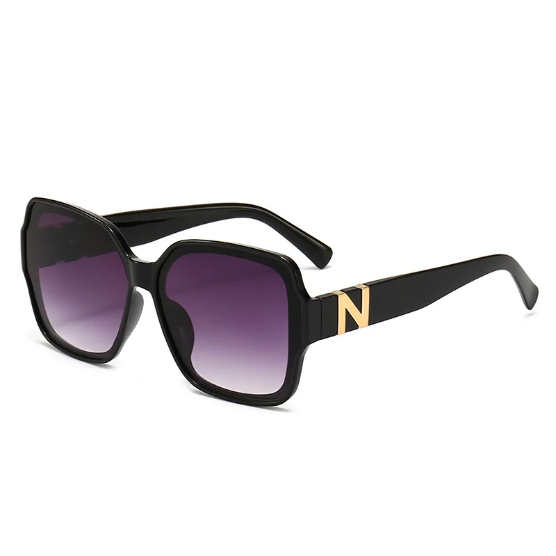 Fashion Vintage Octagonal Male female Sun Glasses for Black Frame Gold Letter N Perfect for Beach Trip Shopping Party  and Daily