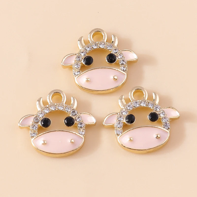 10pcs Enamel Crystal Milk Cows Charms Pendants for DIY Jewelry Making Handmade Necklace Bracelet Earrings Charms Accessories