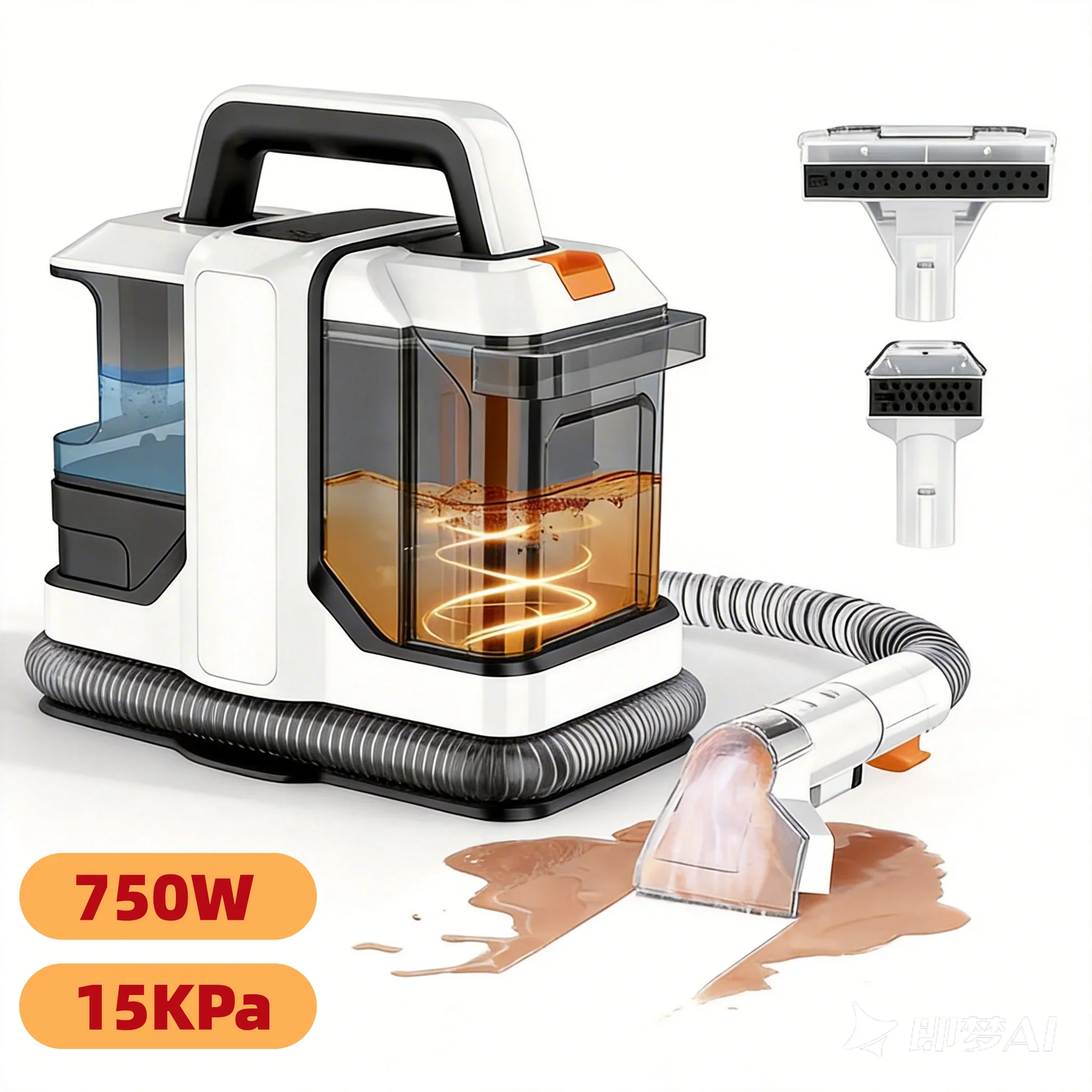 Limpiador de Manchas de 750W y 15KPa, Limpiador de Tapicería Portátil, Limpiador Profundo de Alfombras y Telas para Sofás, Escaleras y Asientos de Coche