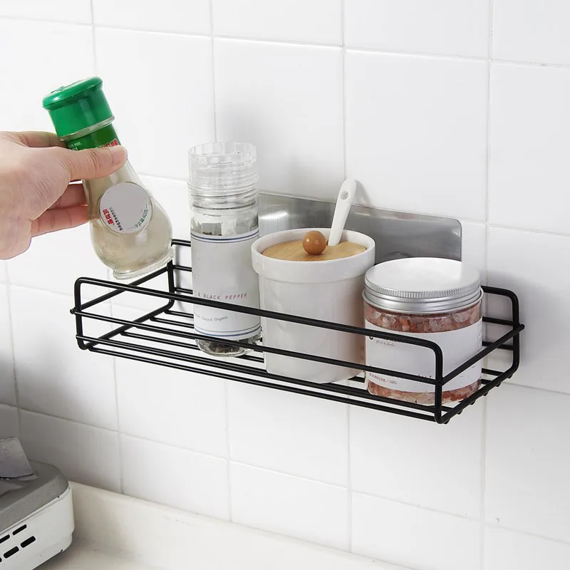 Shower Wall Shelf Punch Free Shower Shelf Black White Storage Suction Basket Storage Rack Kitchen Bathroom Accessories MJ