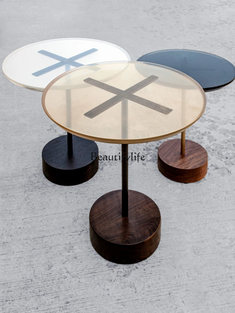 Acrylic Side Table Transparent Baking Paint for Metal Base Leisure Coffee Table Living Room Corner Table