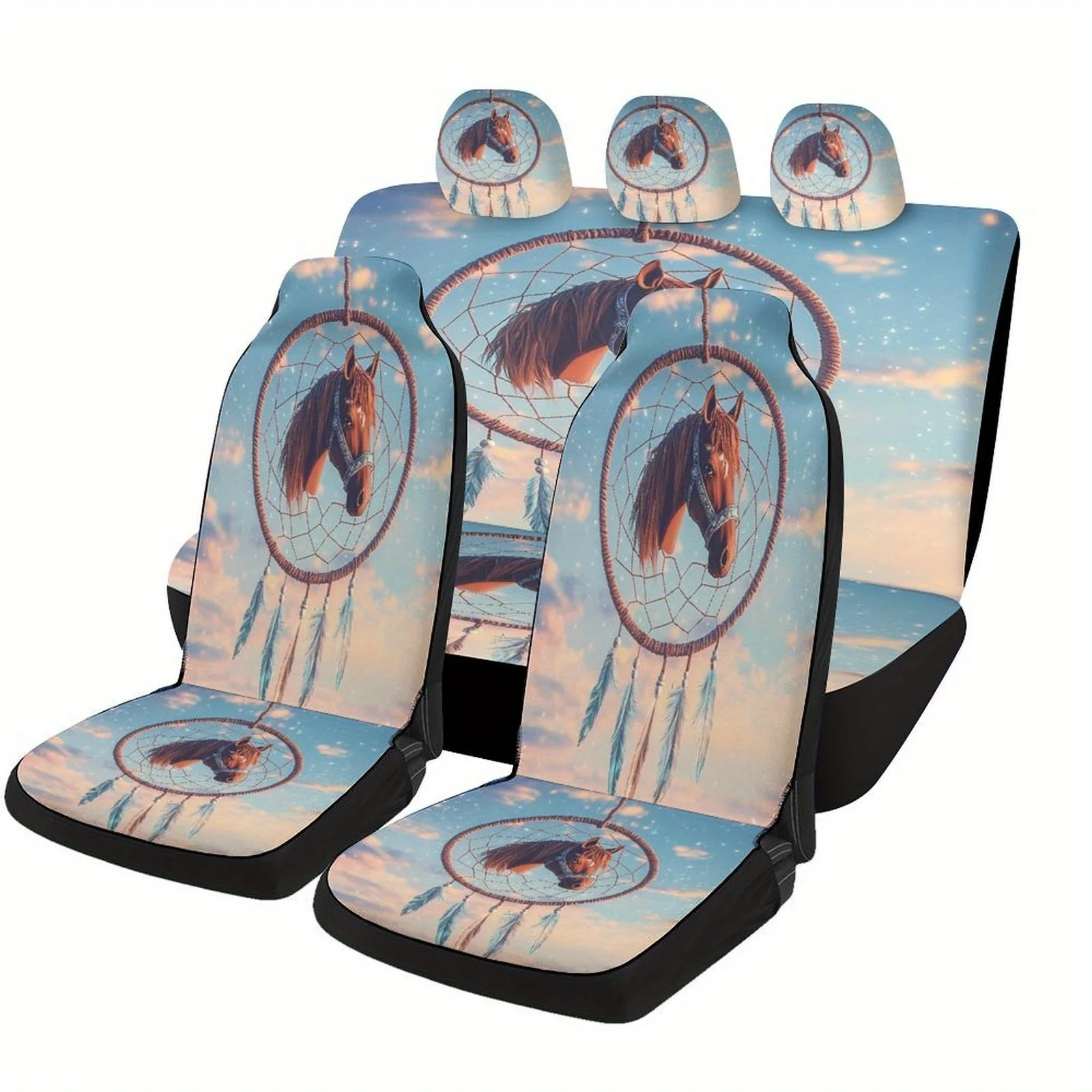 

Чехлы на автомобильные сиденья с конской тематикой, совместимые с большинством автомобилей — полный комплект (передние и задние сиденья) с дизайном лошади и подковы, прочный Mac