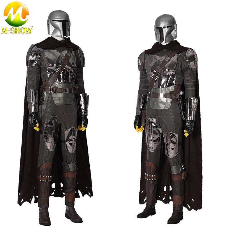 Din Djarin Cosplay Costume Mandalore Outfits Helmet Set with Cloak Adult Mens Halloween Carnival Suit