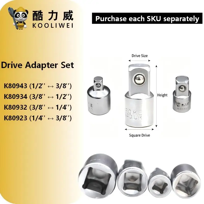 KOOLIWEI K809 Series Ratchet Socket Adapter 1/4