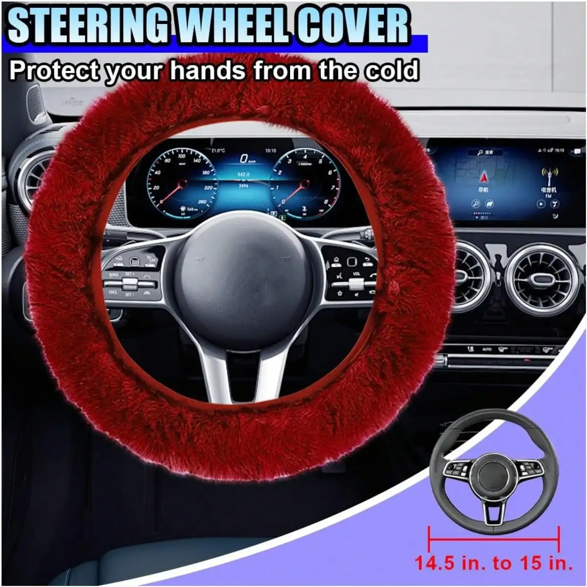 10-Piece Pink Fluffy Car Interior Set, Soft Furry Steering Wheel Cover, Gear Shift & Handbrake Cover, Seat Belt Shoulder Pads, Armrest Cushion, Rhinestone Cup Coasters, Ignition Ring and Pom-pom Keychain, Universal Car Decor Accessories for Women