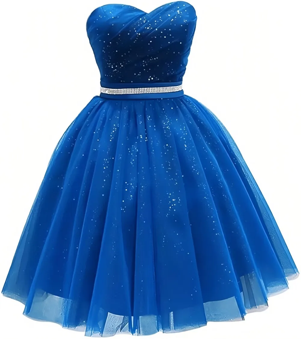 TSxuelian Women\'s Short Sweetheart Tulle Homecoming Dresses Shiny Off Shoulder Prom Cocktail Party Gowns Teens Graduation Dress
