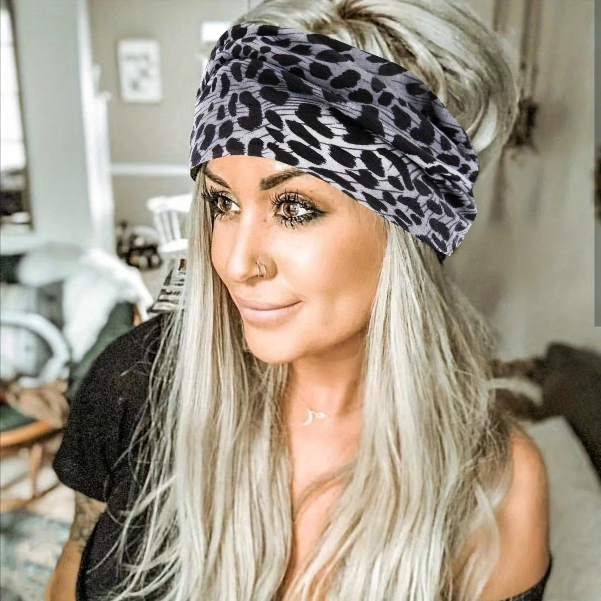 6 قطع من عصابة الرأس الرياضية المثيرة بطبعة الفهد مع عصابة رأس مرنة بحافة واسعة معقودة #2