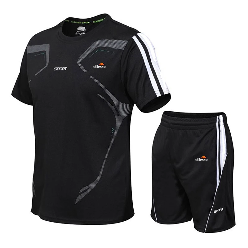 Sports suit men's summer short sleeved quick drying running clothes basketball football summer training fitness clothes morning