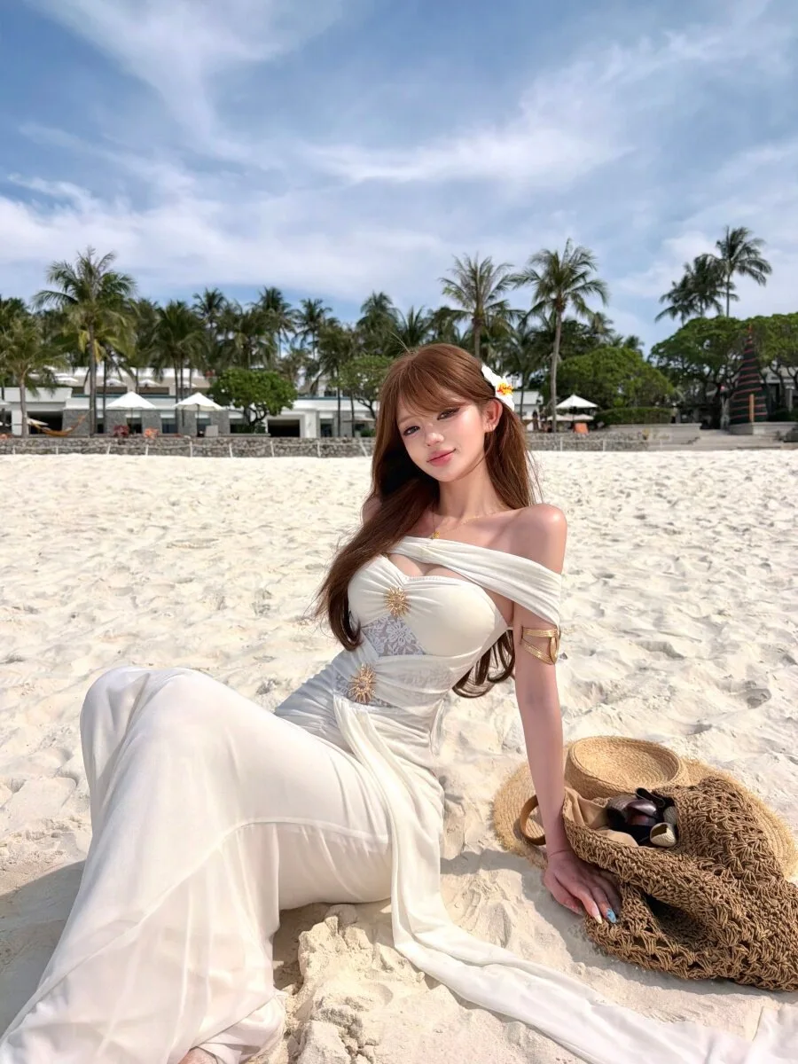 

Off-shoulder Waist-cinching Slim-fit Mermaid Dress, Seaside Vacation Style Beach Maxi Dress