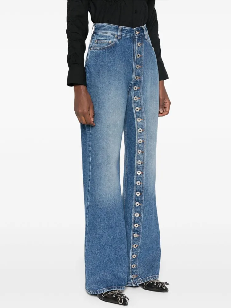 Fashion Retro Women's Multi Button Straight Leg Denim Pants 2025 Spring New High Waisted Wide Leg Pants High Street Female Jeans