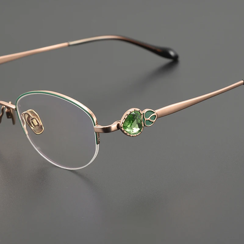 High-quality diamond-encrusted glasses frame luxury titanium wire oval half frame fashion literary niche leisure optical glasses