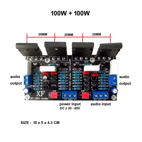 Imagen 2 del producto Nueva versión de bajo voltaje DC 10 - 60V 2SC5200 + 2SA1943 5200 + 1943 100W + 100W tubo estéreo placa amplificadora de potencia de Audio HIFI