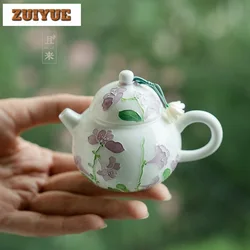 100ml Hand Drawn Bell Orchid Teapot White Porcelain Handmade Teapot Creative Filter Pot Tea Maker Kettle Drinkware Ornament Gift