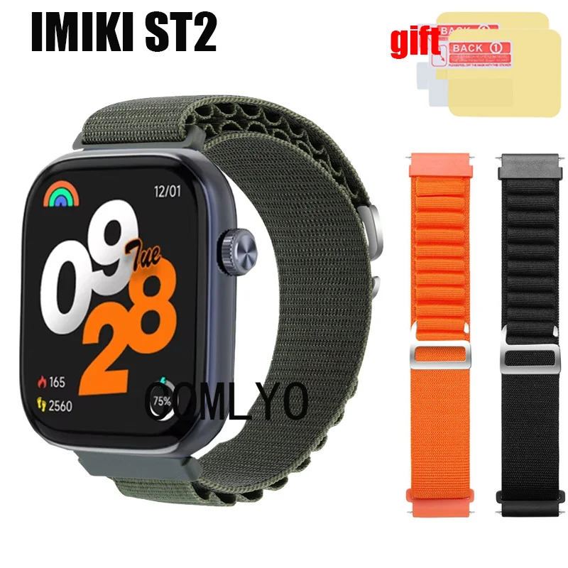 สําหรับ IMIKI ST2 สมาร์ทสายนาฬิกาไนลอนปรับสร้อยข้อมือสําหรับผู้หญิงผู้ชายเข็มขัดหน้าจอป้องกันฟิล์ม