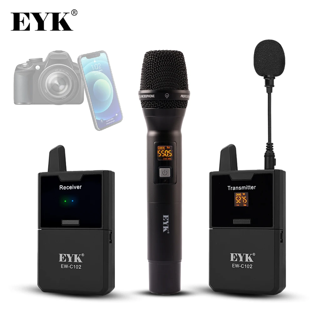 

EYK Wireless Microphone System UHF Lavalier Lapel Handheld Mic Real-time Monitor for Camera Smartphone YouTube Broadcast Vlog