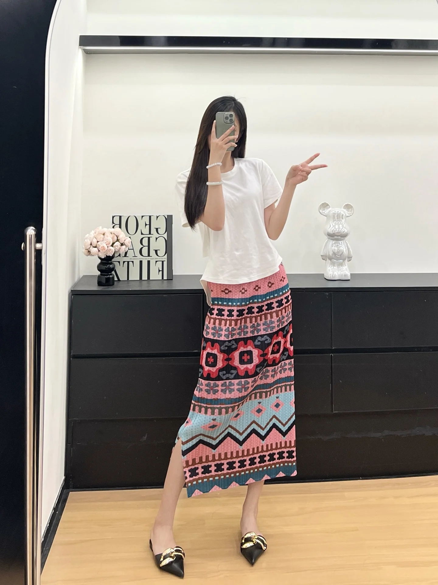 Miyake-falda plisada estampada, novedad de verano 2025, Falda plisada de sensación Premium de alta gama con temperamento