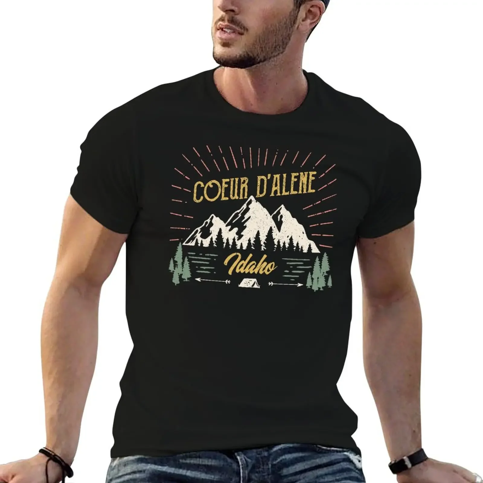 

Coeur D'Alene Idaho Mountain Design on Back T-Shirt sports fans custom shirt funny gifts fashion shirts designer t shirt men